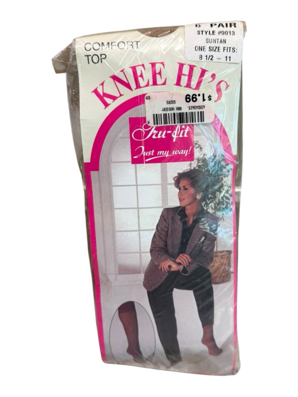 Vintage 6pr 100% Nylon try-fit Comfort Top Knee Highs One Size Suntan 9013